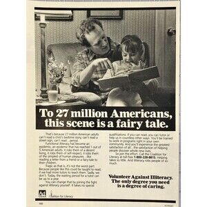 AD Council Coalition of Literacy. Parent reading to child. Vintage Print Ad 1985